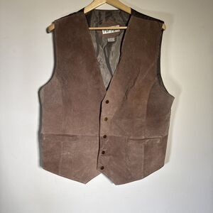Vintage Plateau Suede Brown Leather Vest Mens XL Retro Dark Academia Cowboy